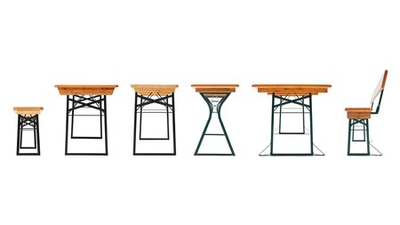 Various beer tables and beer benches are shown side by side in frontal views.