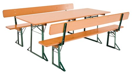 The 75 cm wide beer garden table sets with backrest in pine.